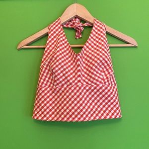 Benetton Red & White Plaid Halter Top